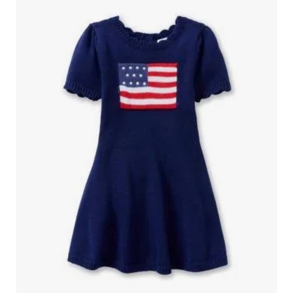 NWT Draper James Girls Navy Blue Knit American Flag Sweater Dress